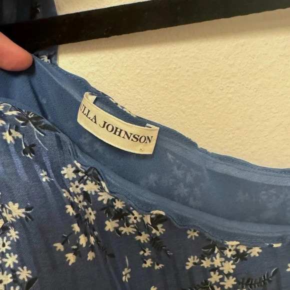 Ulla Johnson Enid Blue Floral One Shoulder Silk Blend Blouse - Bow Asymmetrical - Picture 5 of 10